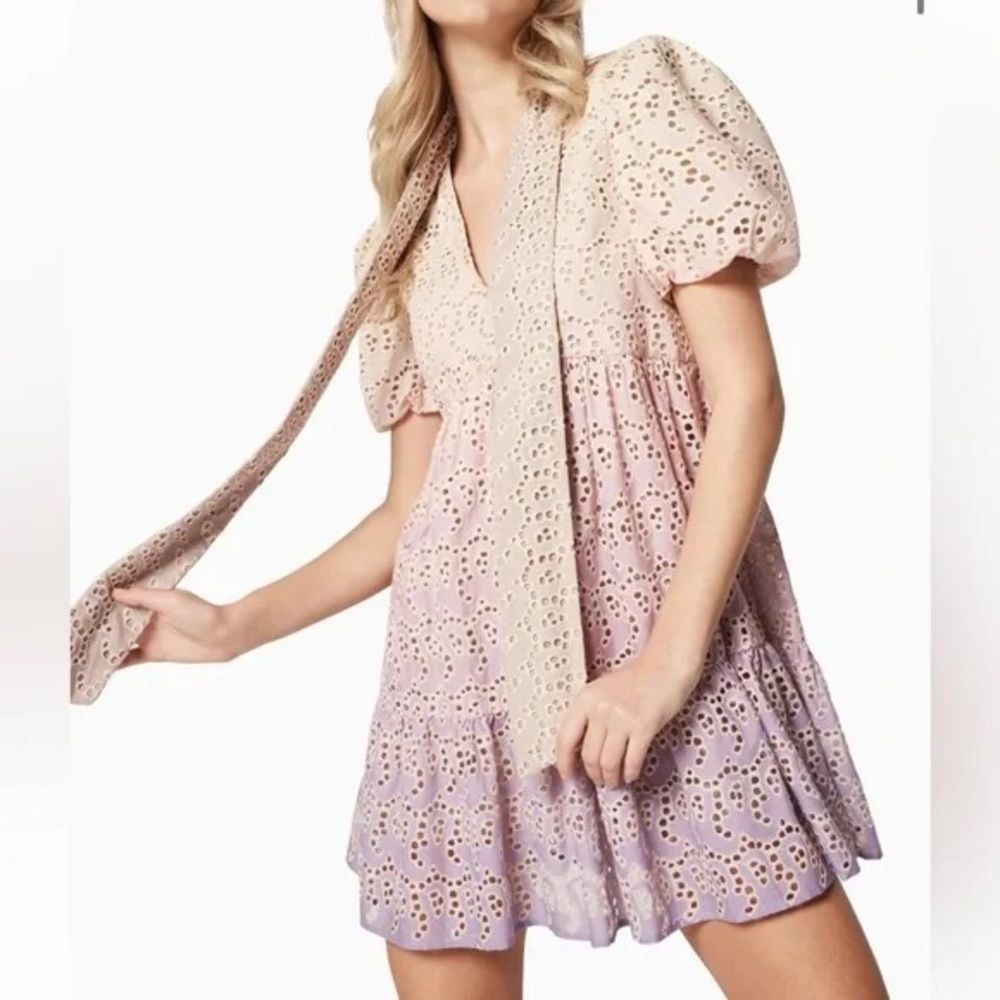 elliatt confessions ombre lace embroidered neck tie babydoll mini dress Size XS